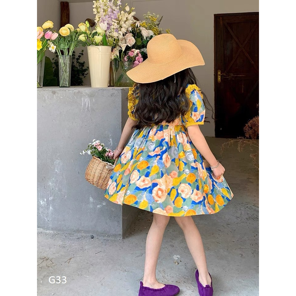 Váy hoa vàng cực xinh cho bé gái 9-36kg  nhí nhỡ đại G33