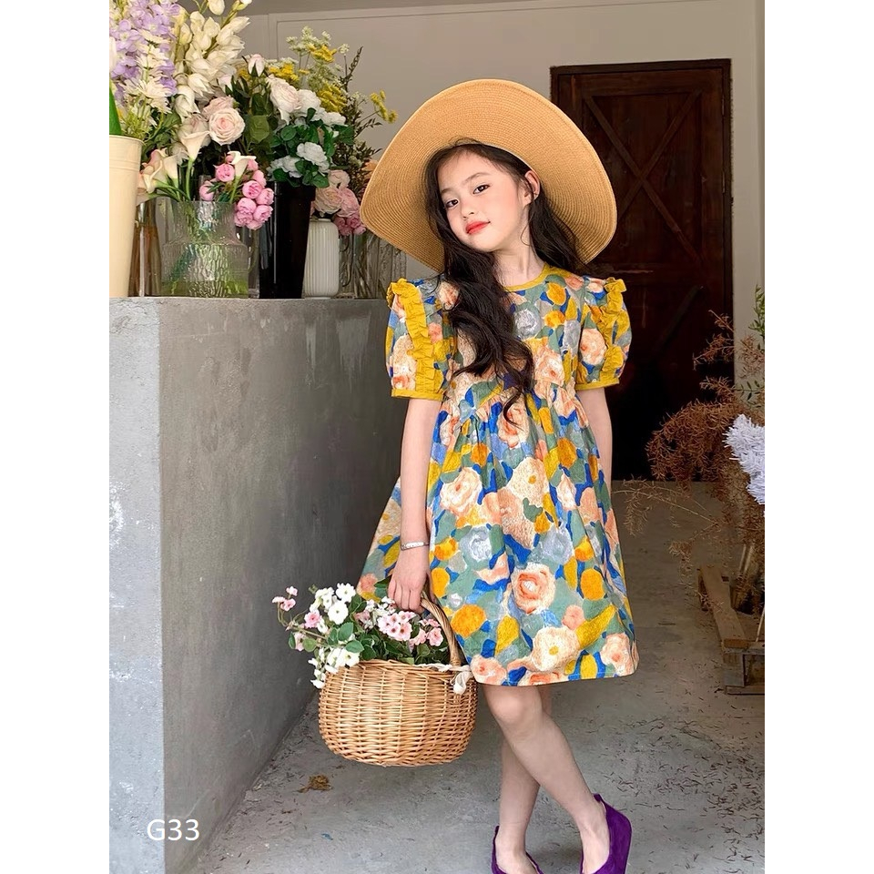 Váy hoa vàng cực xinh cho bé gái 9-36kg  nhí nhỡ đại G33