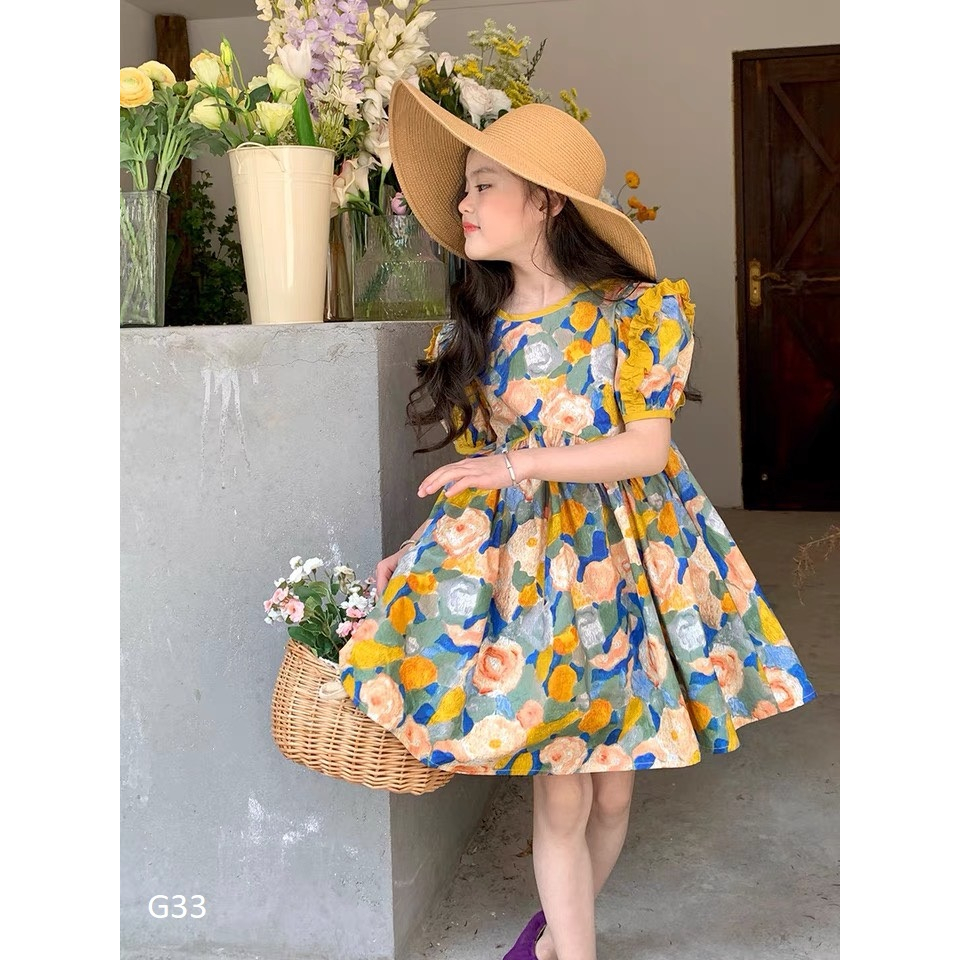 Váy hoa vàng cực xinh cho bé gái 9-36kg  nhí nhỡ đại G33