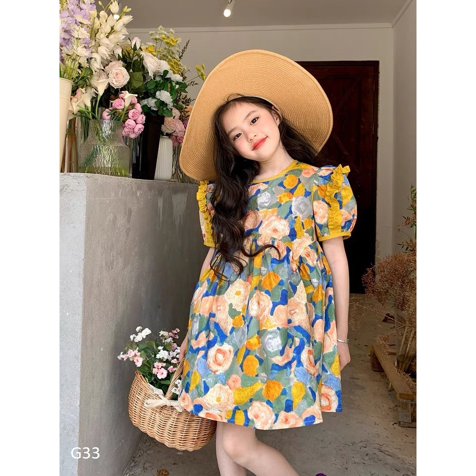 Váy hoa vàng cực xinh cho bé gái 9-36kg  nhí nhỡ đại G33