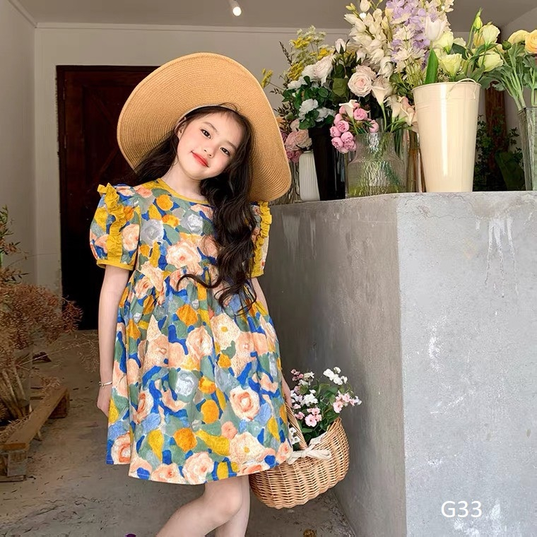 Váy hoa vàng cực xinh cho bé gái 9-36kg  nhí nhỡ đại G33