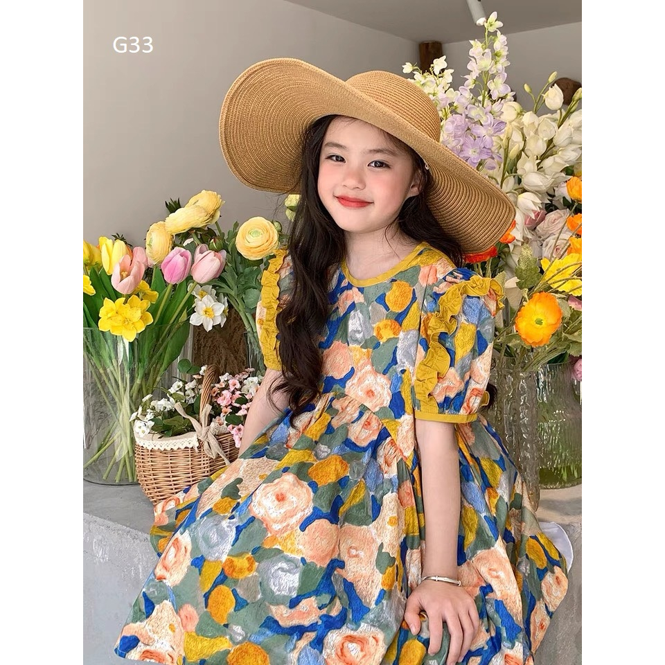 Váy hoa vàng cực xinh cho bé gái 9-36kg  nhí nhỡ đại G33