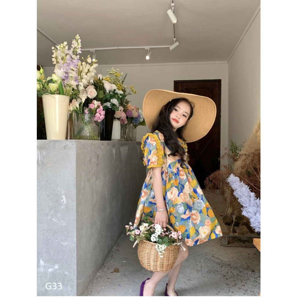 Váy hoa vàng cực xinh cho bé gái 9-36kg  nhí nhỡ đại G33