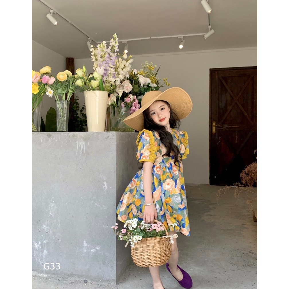 Váy hoa vàng cực xinh cho bé gái 9-36kg  nhí nhỡ đại G33