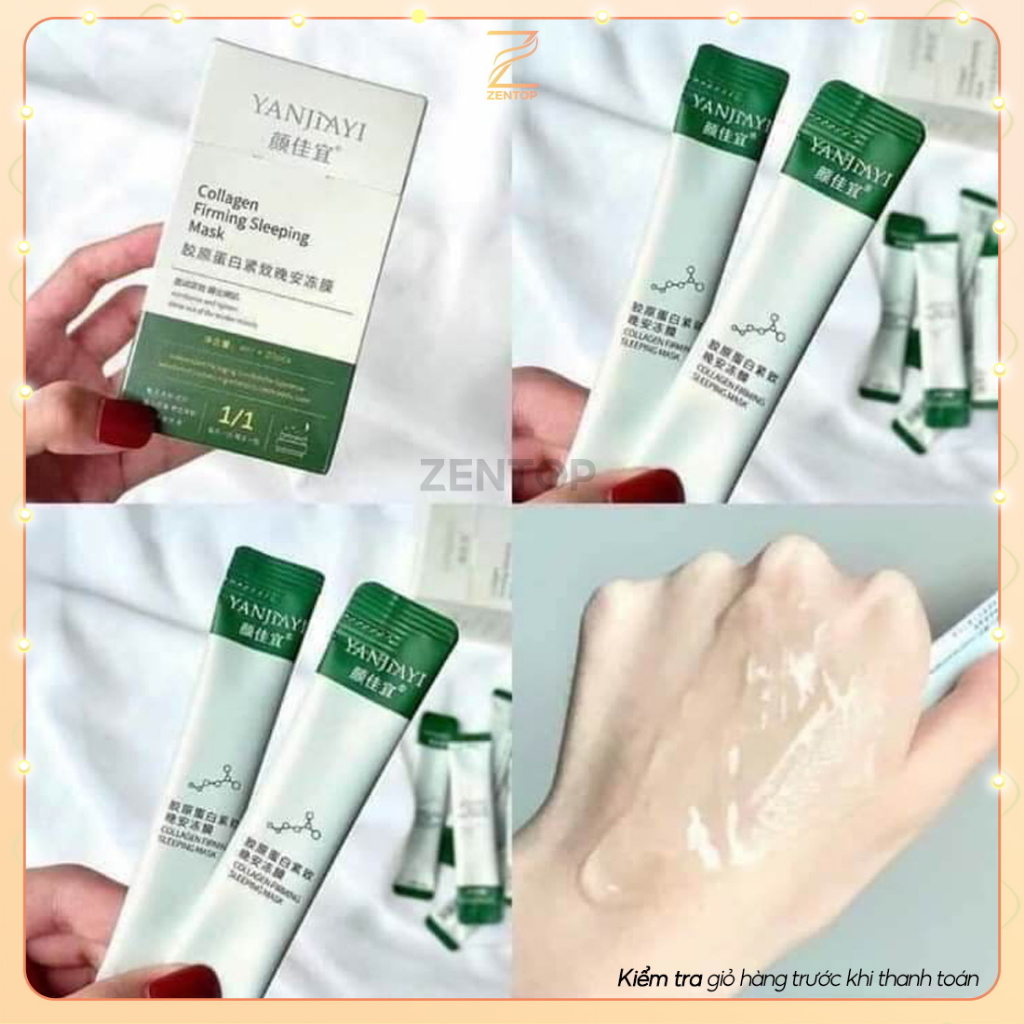 Mặt nạ ngủ thạch Collagen YANJIAYI giúp nâng cơ mặt bổ sung collagen căng mịn trắng sáng hộp 20 gói Zentop