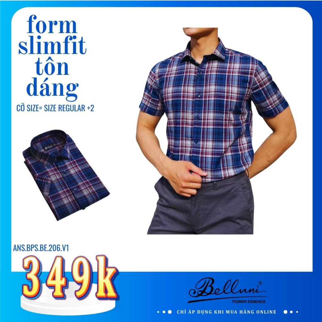 Áo sơ mi nam BELLUNI SLIMFIT hoạ tiết caro năng động phá cách - ANS.BPS.BE.206.V1