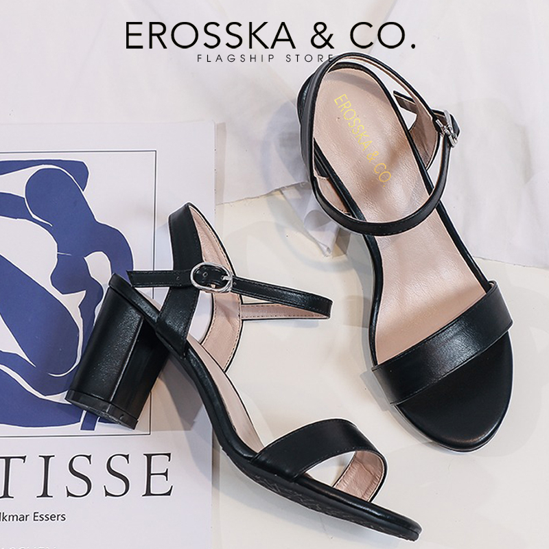 Erosska _ Giày sandal nữ gót vuông thiết kế thanh lịch công sở cao 5cm màu nude _ EB067