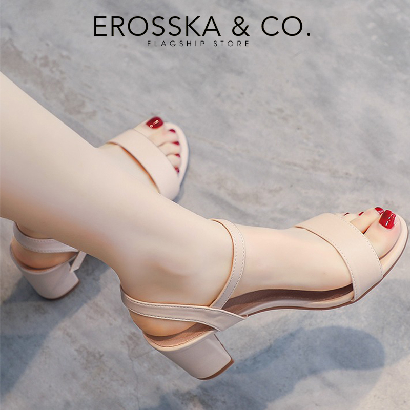 Erosska _ Giày sandal nữ gót vuông thiết kế thanh lịch công sở cao 5cm màu nude _ EB067