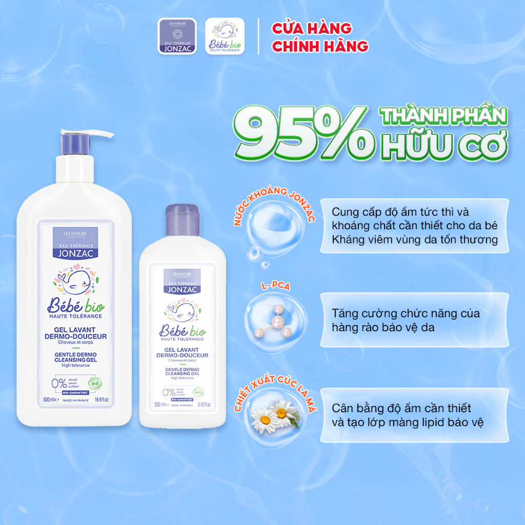 Sữa Tắm Gội Hữu Cơ Dịu Nhẹ Cho Bé Eau Thermale Jonzac Bébé Bio Gentle Dermo Cleansing Gel 250ml