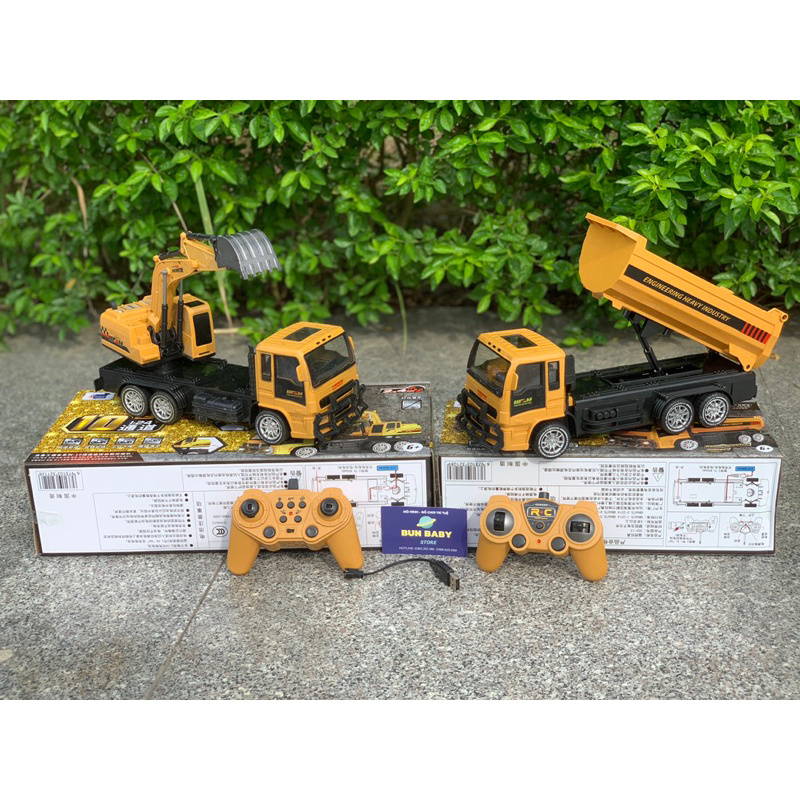 Combo xe công trường, xe xúc 10 kênh gàu thép + xe ben 6 kênh