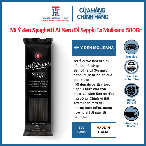 Mì Ý đen Spaghetti Al Nero Di Seppia La Molisana 500Gr Nhập Khẩu Ý [Tặng Lá Gia Vị RoseMary]