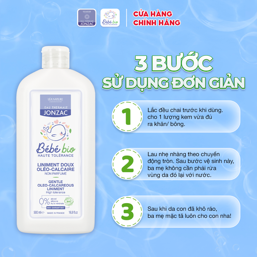 Dung Dịch Vệ Sinh Ngừa Hăm Tã Hữu Cơ Cho Bé Từ Sơ Sinh Eau Thermale Jonzac Liniment Oleo-Calcareous 500ml