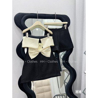 set cúp ngực nơ lưng phối quần đen