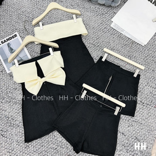 set cúp ngực nơ lưng phối quần đen