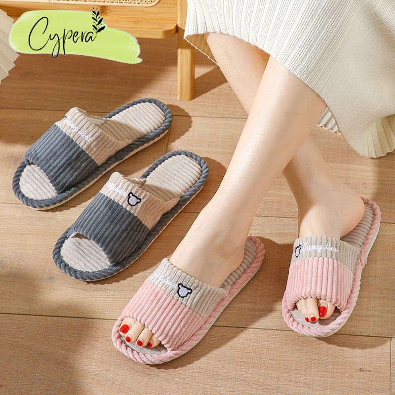 Dép Bông Đi Trong Nhà Đế Bằng Hở Mũi Thoáng Mát Thời Trang Chống Trượt - D9