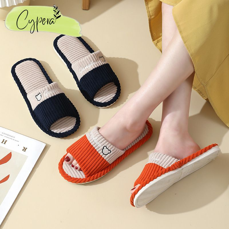 Dép Bông Đi Trong Nhà Đế Bằng Hở Mũi Thoáng Mát Thời Trang Chống Trượt - D9