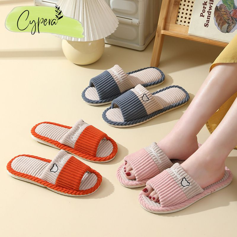 Dép Bông Đi Trong Nhà Đế Bằng Hở Mũi Thoáng Mát Thời Trang Chống Trượt - D9