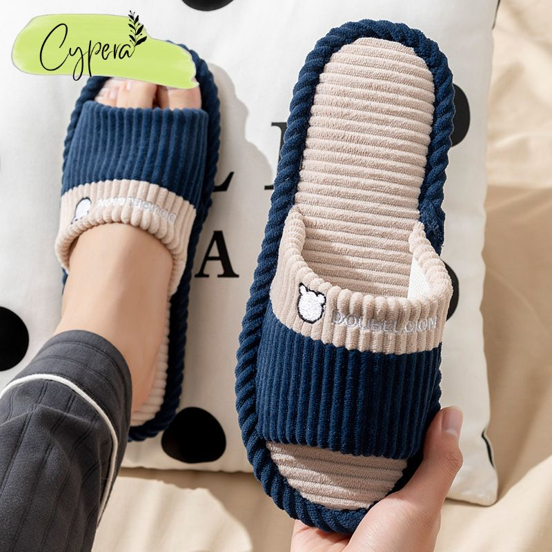 Dép Bông Đi Trong Nhà Đế Bằng Hở Mũi Thoáng Mát Thời Trang Chống Trượt - D9