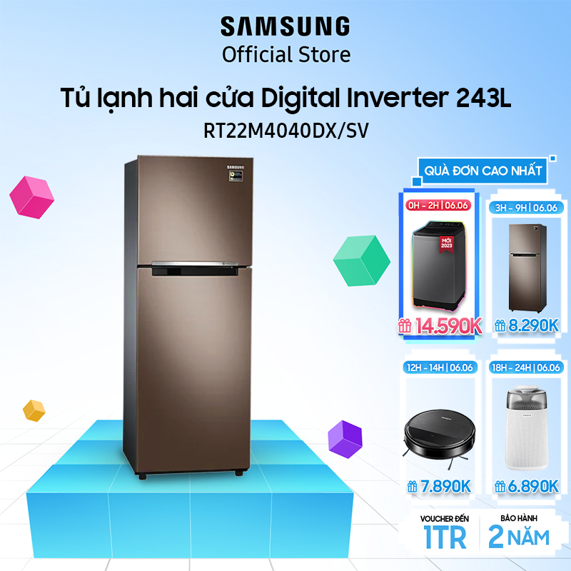 Tủ lạnh hai cửa Samsung Digital Inverter 236L RT22M4040DX - Miễn phí lắp đặt