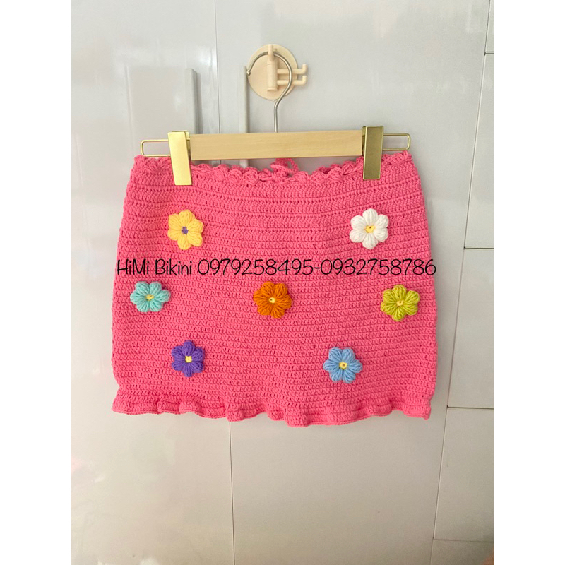 SET  ÁO HOA CHÂN VÁY HỒNG ĐÍNH HOA - BIKINI LEN MÓC có sẵn size SML