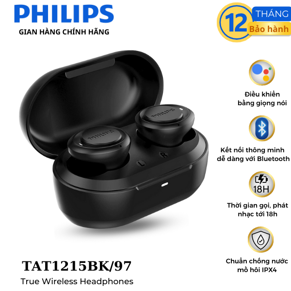Tai nghe Bluetooth không dây chính hãng Philips TAT1215BK/97 - Màu đen