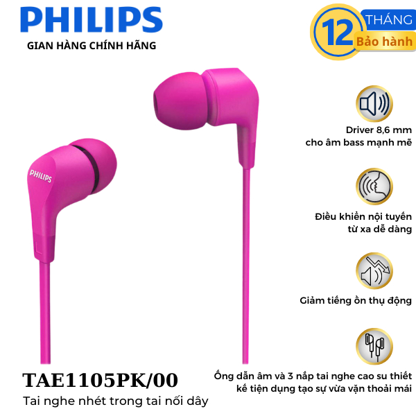 Tai nghe Philips chính hãng có micro, TAE1105PK/00
