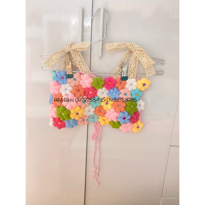 SET  ÁO HOA CHÂN VÁY HỒNG ĐÍNH HOA - BIKINI LEN MÓC có sẵn size SML