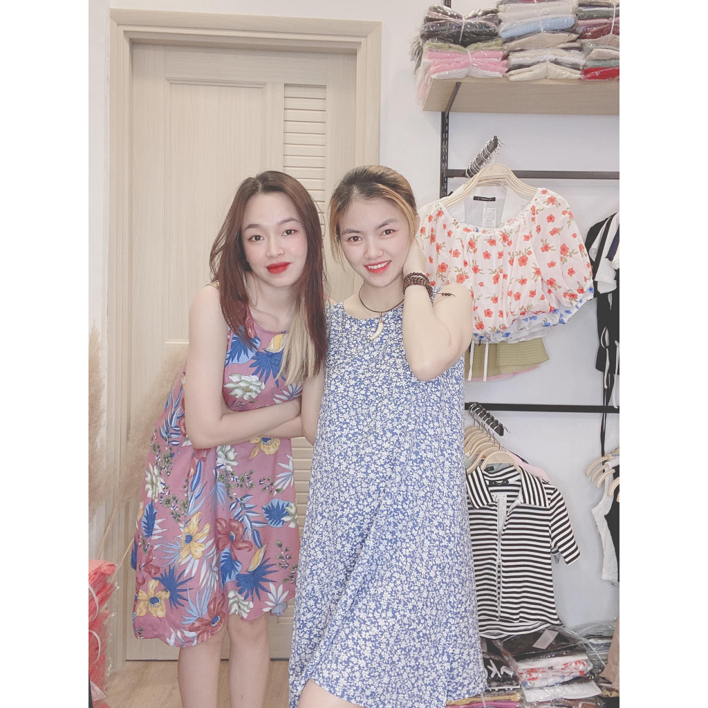 Váy Lanh  sát nách, form rộng, thoáng mát, Váy lanh mặc nhà tiện lợi