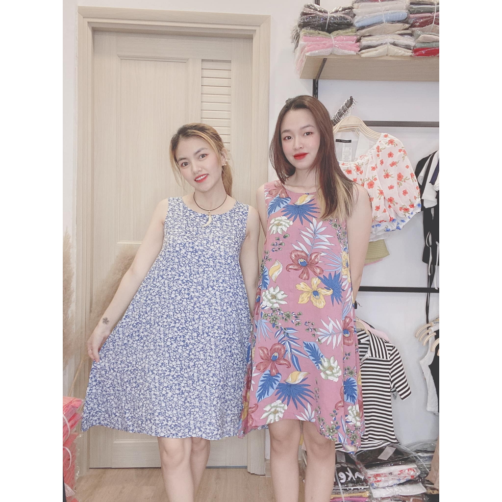 Váy Lanh  sát nách, form rộng, thoáng mát, Váy lanh mặc nhà tiện lợi