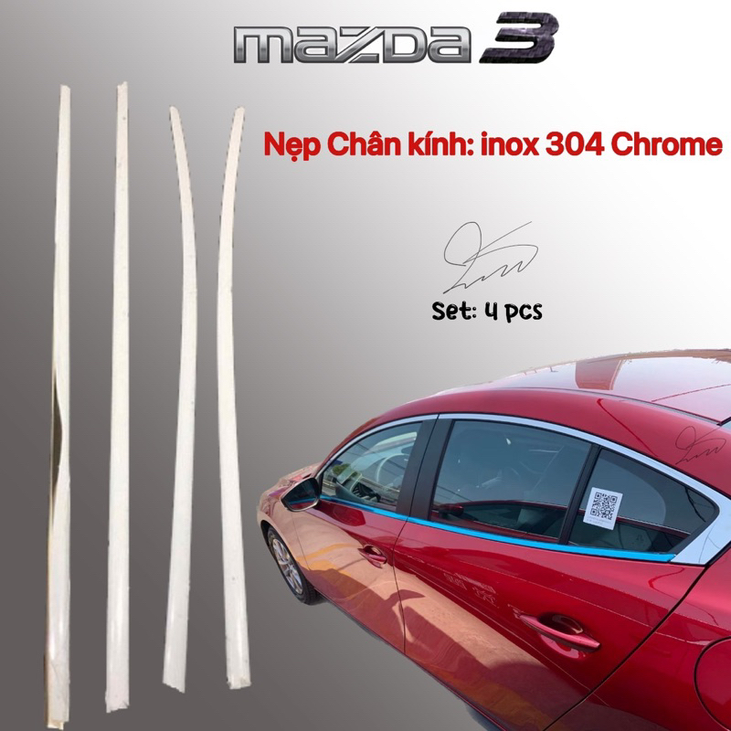 Nẹp chân kính Inox Mazda 3 2020 2021 2022 2023 2024 thép 304 không rỉ sét Nẹp viền chân kính