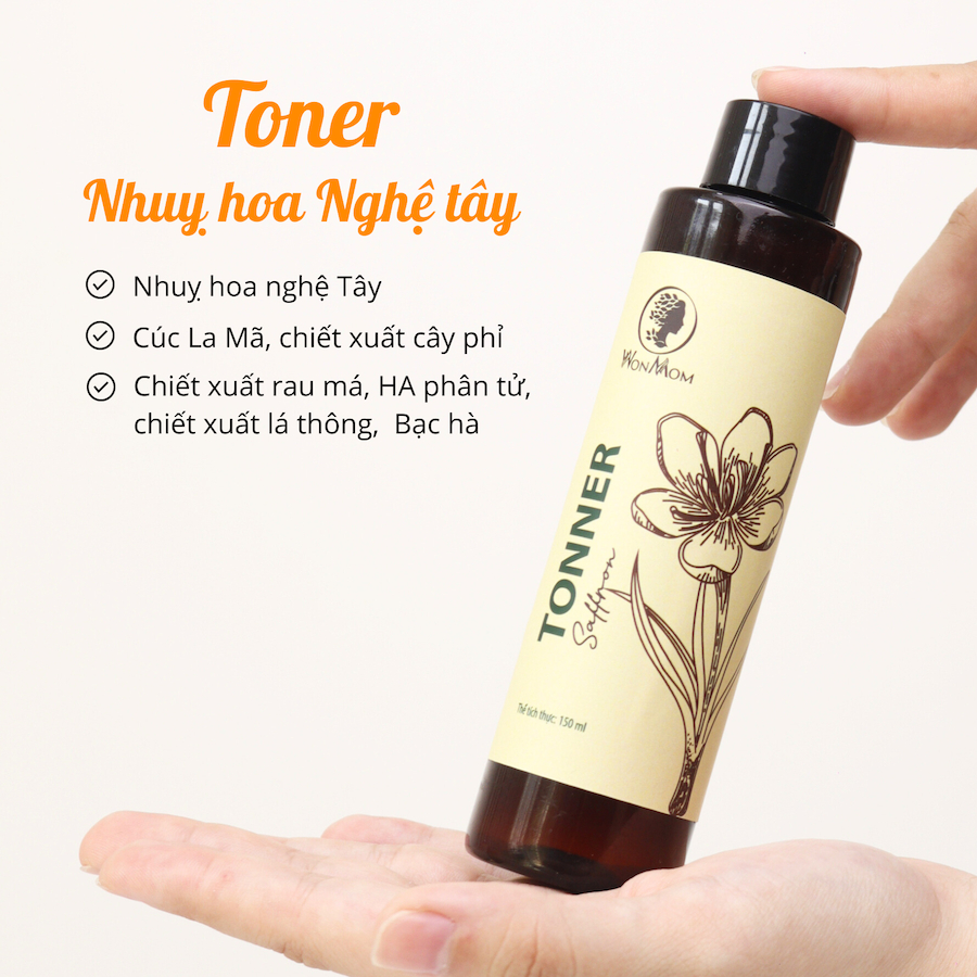 Toner nhụy hoa nghệ tây, dưỡng ẩm và trắng da Wonmom 150ml
