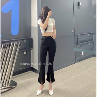 Quần ống loe gấu cạp cao co giãn đa chiều chất vải Umi quần legging nữ ống loe lưng cao