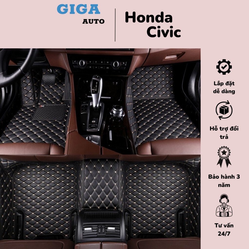 Thảm lót sàn ô tô Honda Civic 5D 6D đời 2016 - 2021 hàng chính hãng,không mùi, chống ẩm, dễ dàng lắp đặt, bảo hành 3 năm