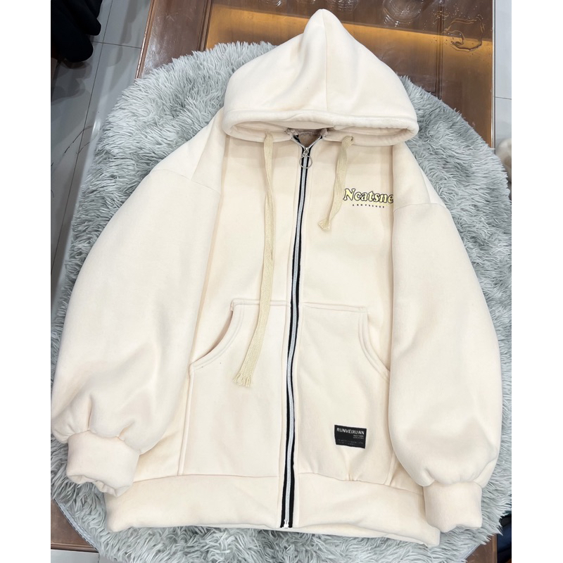 Áo khoác, áo hoodie zip nỉ dày khóa kéo Form rộng unisex chữ ngực NCATS basic dành cho nam nữ (ảnh thật)