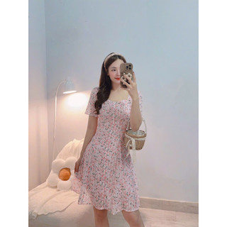 ĐẦM PHÂN MÃNH HOA NHÍ CỔ VUÔNG- Hình shop chụp thật