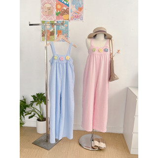 Dtk087- Jumpsuit caro quần dài thêu hoa