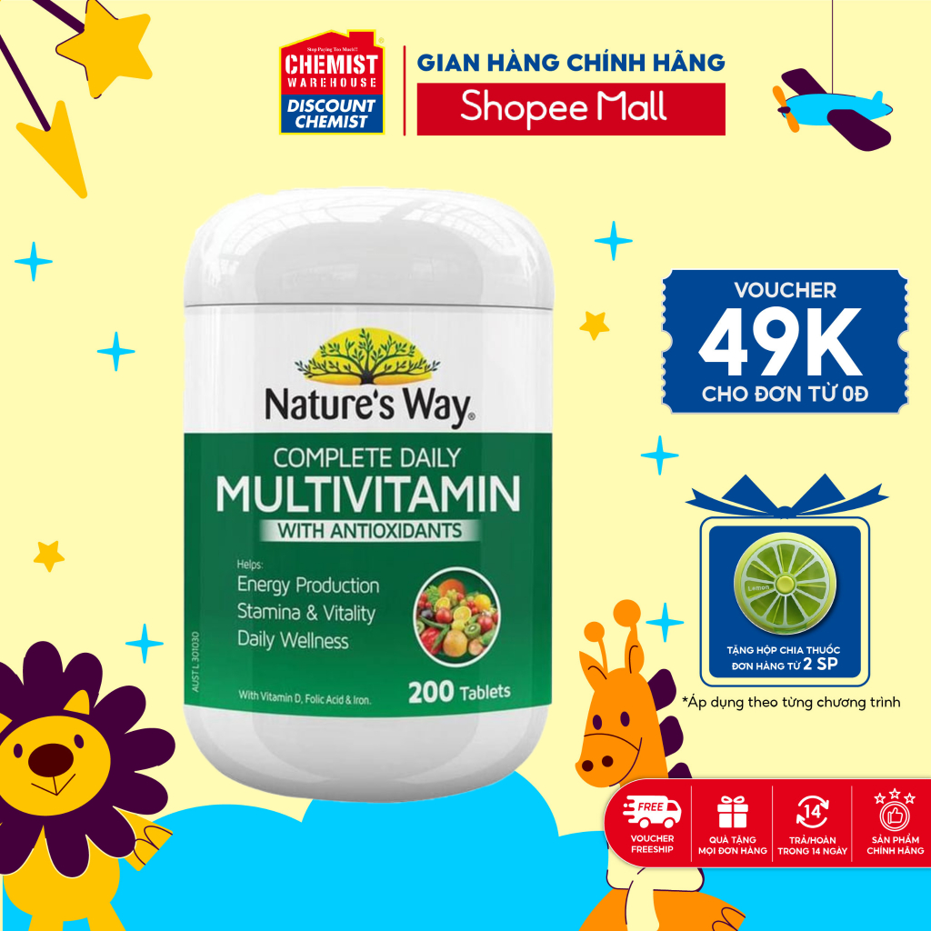 Vitamin tổng hợp tảo biển Nature’s Way Complete Daily Multivitamin with Antioxidants 200 viên của Úc