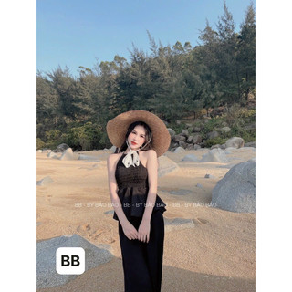 Set áo yếm mocking hở lưng quần đũi suông dài - Bộ áo yếm nhún xòe hở lưng kèm quần
