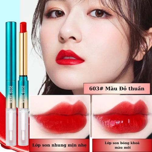 Son khoá màu MARC BUSE 2 trong 1 tích hợp son bóng khoá màu son siêu lì nhờ vào lớp son bóng khóa màu combo 3 màu hot