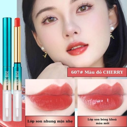 Son khoá màu MARC BUSE 2 trong 1 tích hợp son bóng khoá màu son siêu lì nhờ vào lớp son bóng khóa màu combo 3 màu hot