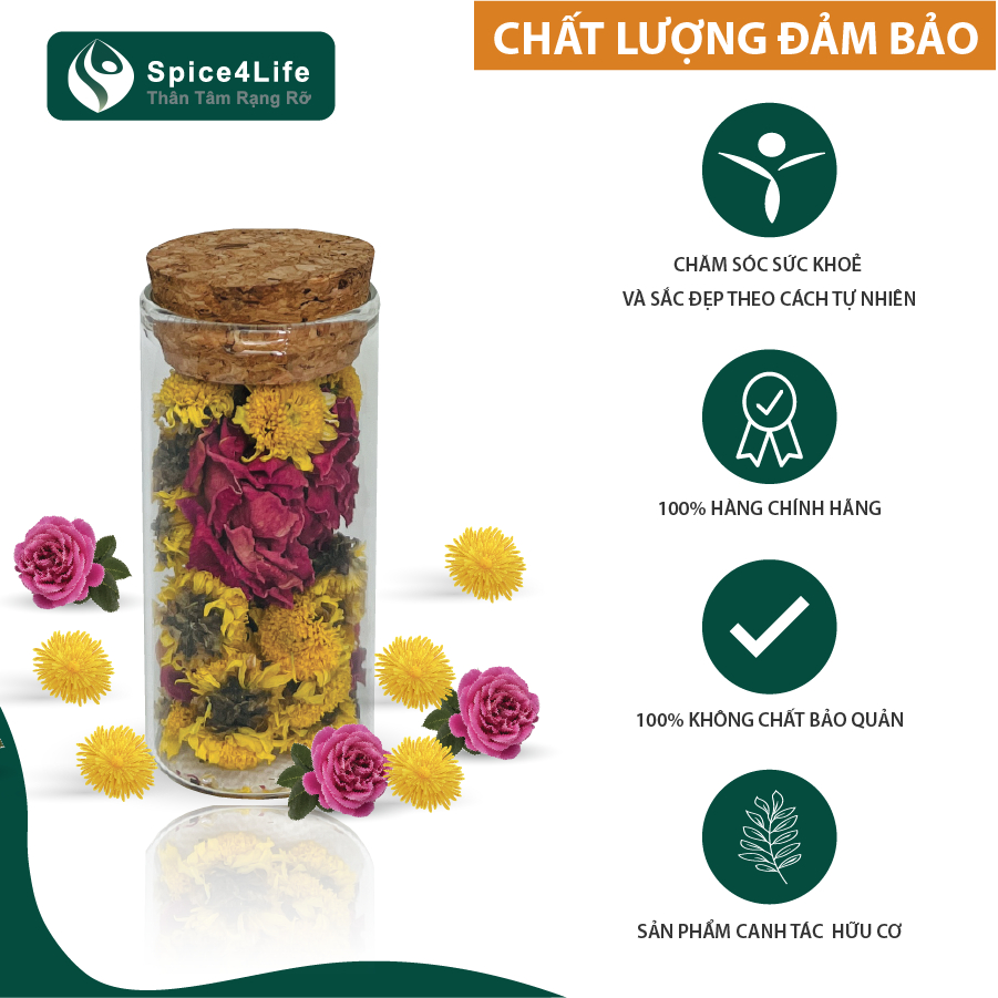 Trà Hoa Sấy Nguyên Bông Mix Hoa Hồng và Hoa Cúc Chi Hữu Cơ SPICE4LIFE Lọ 25ml