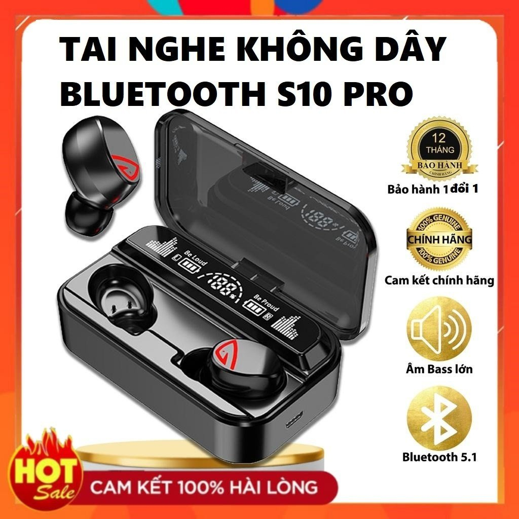 Tai nghe Bluetooth cảm ứng nhét tai S10 Pro TWS  Bản Quốc Tế Âm Bass Cực Mạnh Chống Nước Chống Ồn Pin Khủng