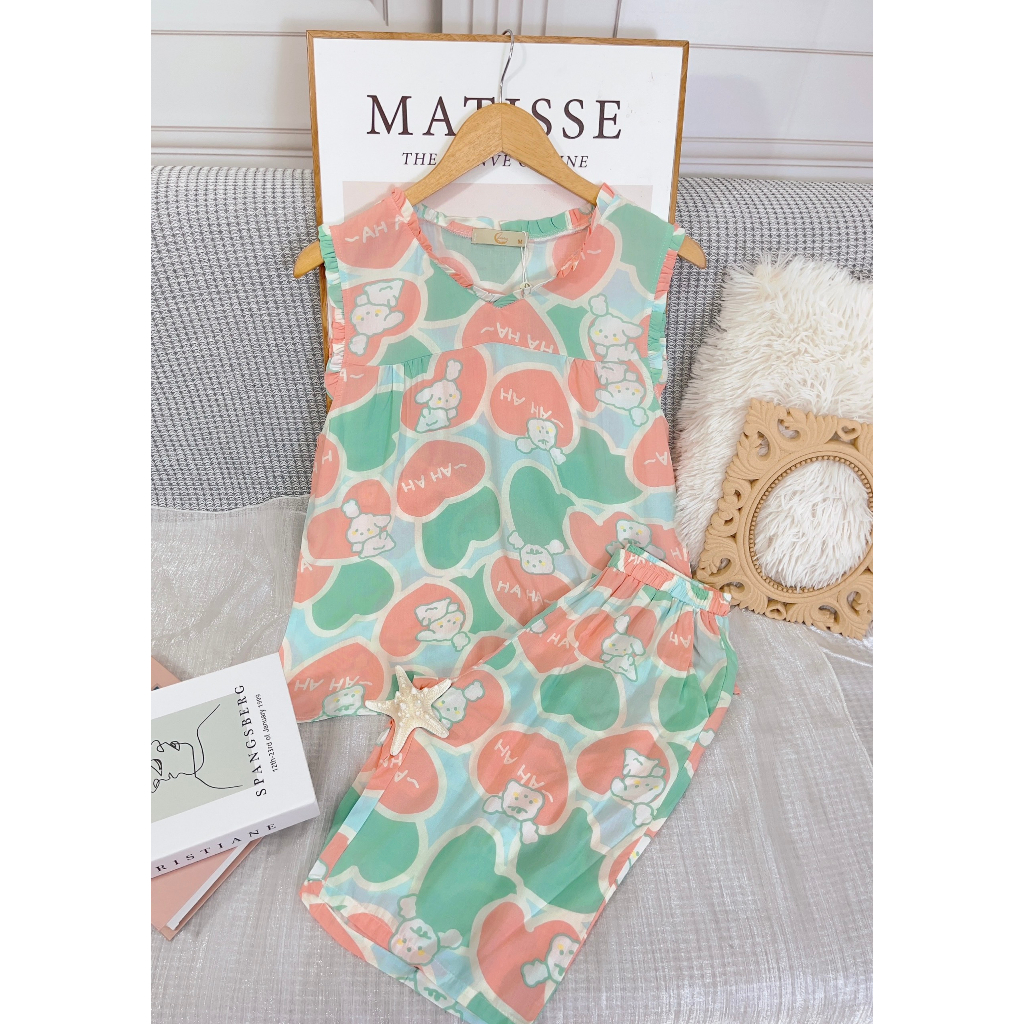 Set đồ ngủ lanh mặc nhà Chillwear, set đồ áo gile quần ngố cho nữ họa tiết hoa, gấu dễ thương chất lanh thoáng mátthương
