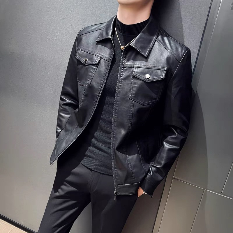 Áo khoác da nam cổ bẻ cao cấp mẫu mới nhất 2023