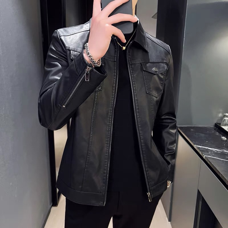 Áo khoác da nam cổ bẻ cao cấp mẫu mới nhất 2023