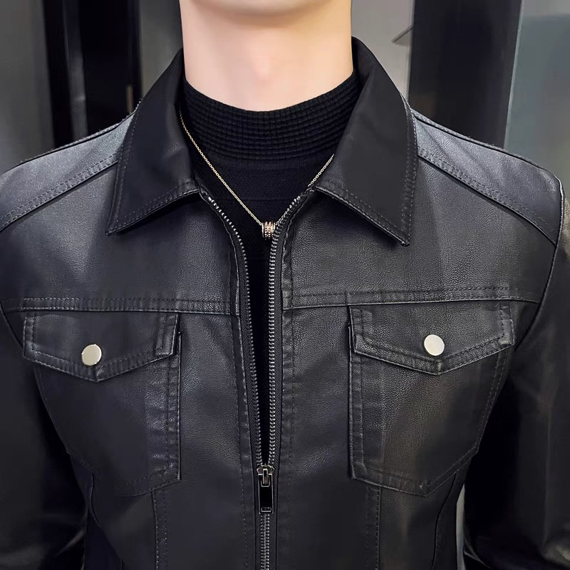 Áo khoác da nam cổ bẻ cao cấp mẫu mới nhất 2023