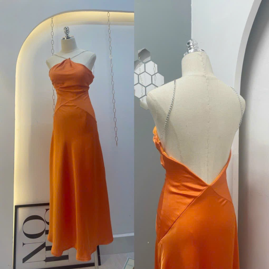 Đầm maxi body hở lưng (hình thật)-3 màu :cam, hồng, trắng