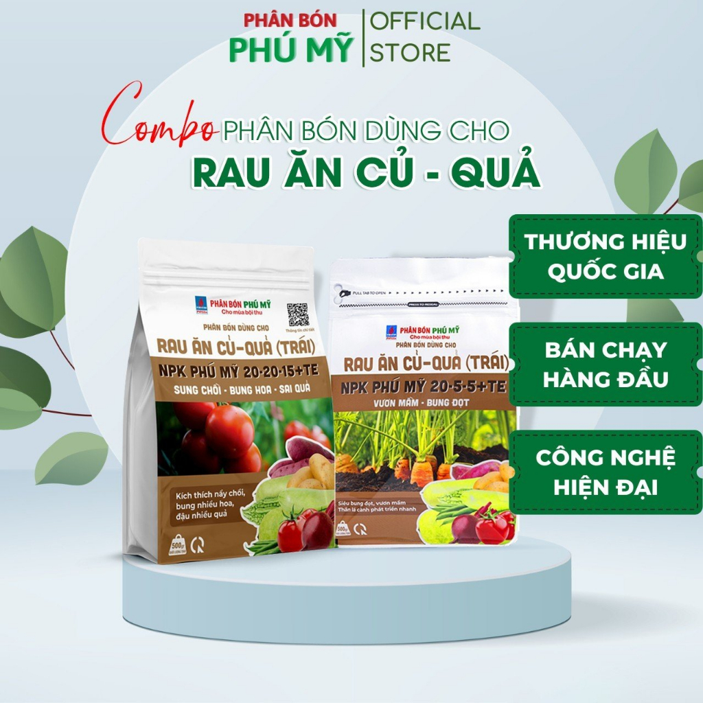 Phân Bón NPK Đạm Phú Mỹ Cung Cấp Dinh Dưỡng Vi Lượng Cho Cây Rau Ăn Củ Quả 20-20-15+TE Túi 500gram