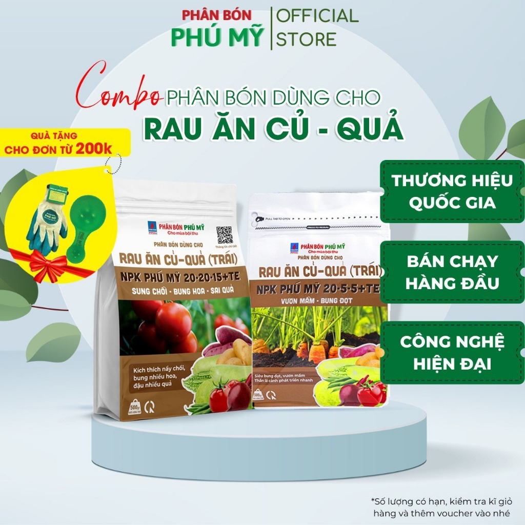 Phân Bón NPK Đạm Phú Mỹ Cung Cấp Dinh Dưỡng Vi Lượng Cho Cây Rau Ăn Củ Quả 20-20-15+TE Túi 500gram