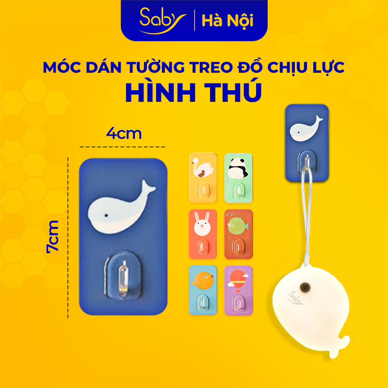 Móc treo đồ dán tường in hình động vật, móc dán tường không cần khoan, chịu lực mạnh hút dán tường tiện lợi